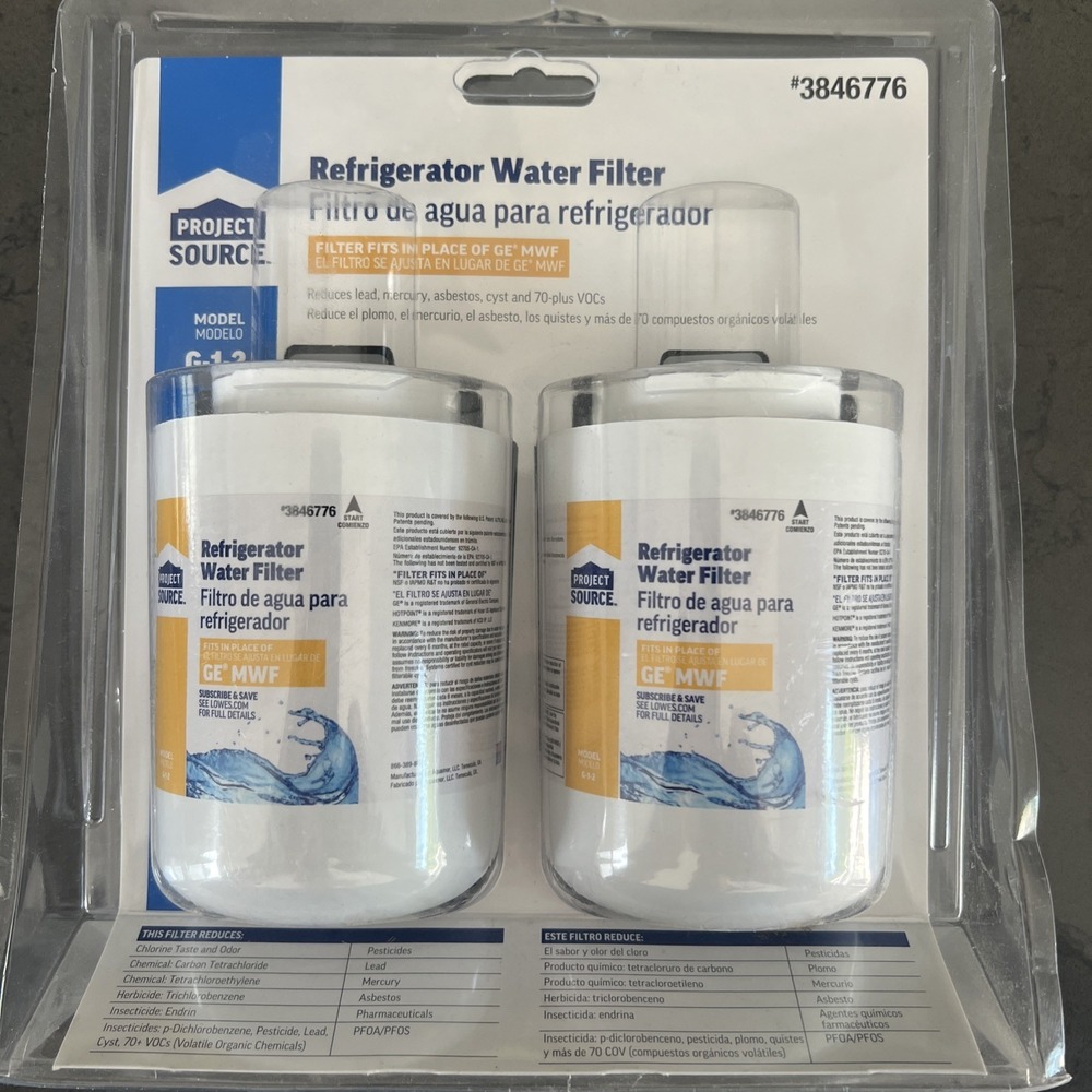 Project Source 3846776 G-1-2 Refrigerator Water Filter 2 Pack fits GE MWF